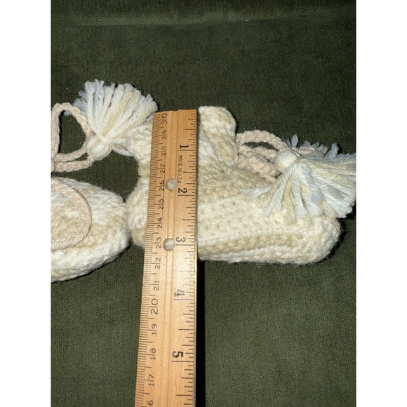 Vintage Handmade Crochet Baby Booties & Bonnet Set - Bow, Ruffle, Tassel - Picture 8 of 8